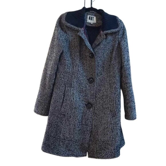 Kut From the Kloth Tweed Peacoat Minimalist Quiet Luxury Dark Academia LARGE L - Picture 1 of 10